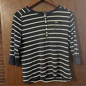 Lauren Ralph Lauren Navy and White Striped Classic Tee XL